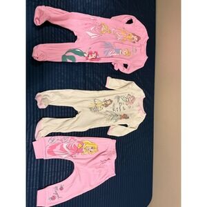Disney Princess Baby Girls 3 Piece Pajama Set Footed Sleepers Pants 3-6M Pink‎